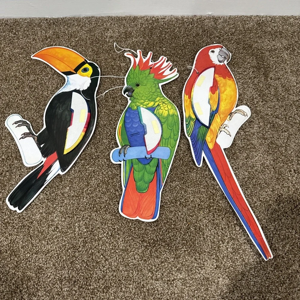 VTG Lot Of 3 Amscan Hanging Birds Toucan Parrot Decor Honeycomb Tissue Tiki
